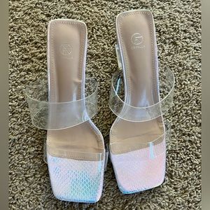 Transparent Square Toe Block Heels